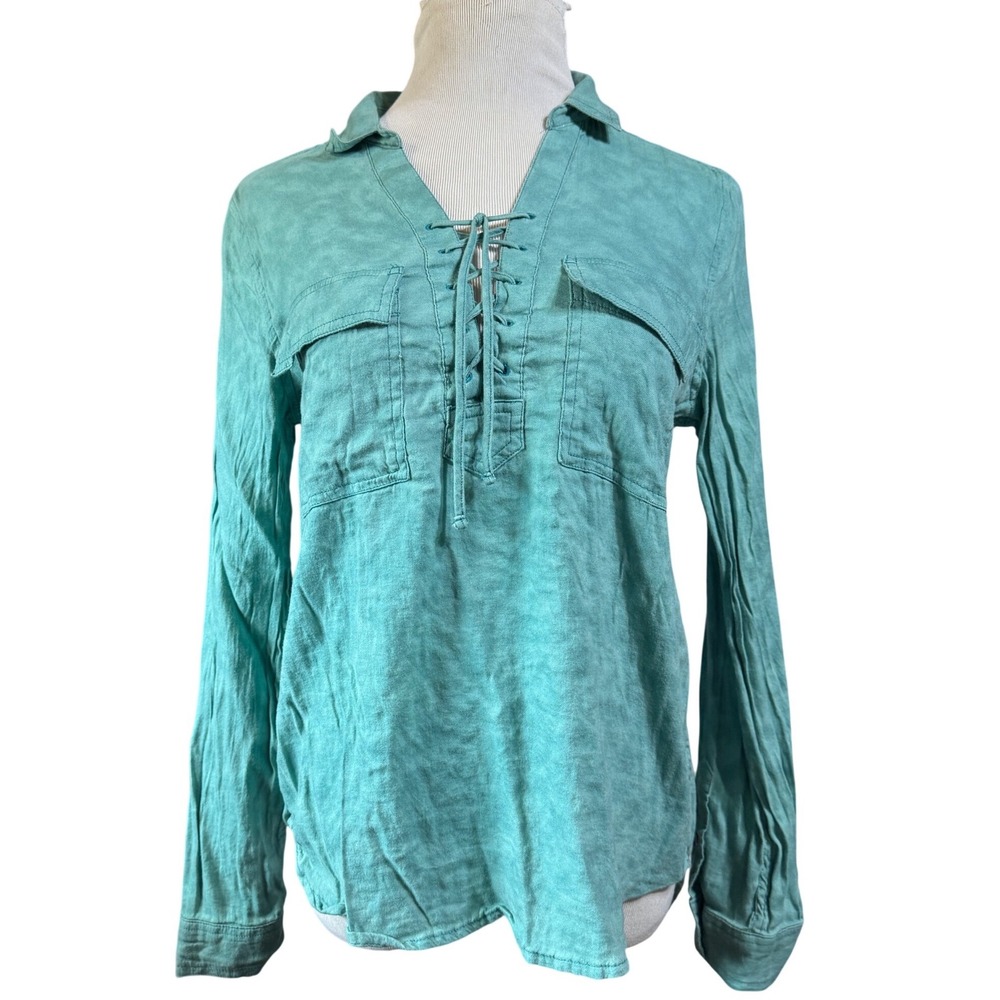 Medieval Tunic Top Womens Large Cotton Modal Mineral Wash Teal Green